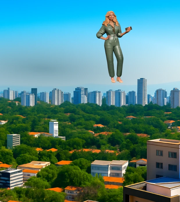 Paisagem com prédios altos ao fundo e área arborizada em primeiro plano