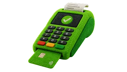 Pessoa em um puff verde usando tablet